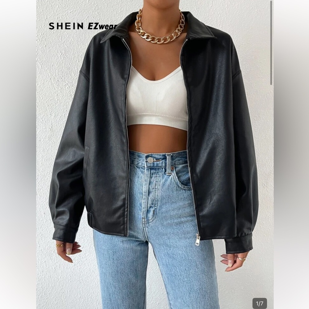 SHEIN Black Leather Jacket